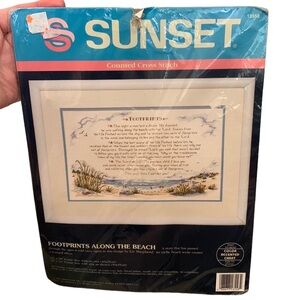 Vintage Sunset Counted Cross Stitch Kit Footprints Along The Beach New Christian